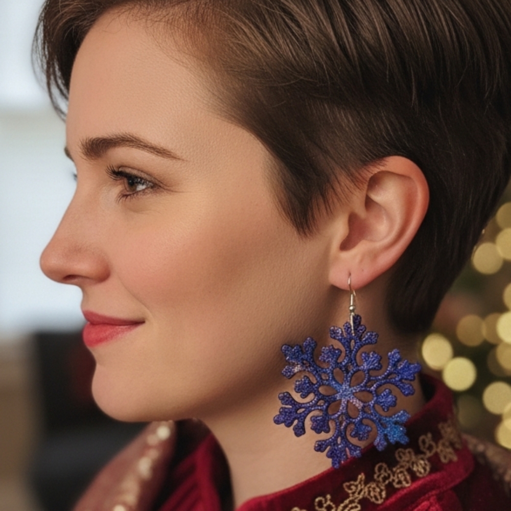 HANDCRAFTED Snowflake Pierced Earrings HANDPAINTED Holiday Jewelry Accessories